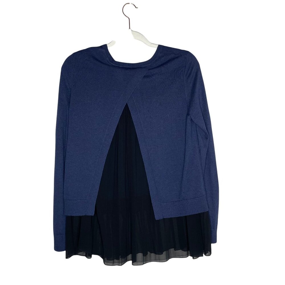 Chelsea28 Pleated Cashmere Sweater Size XS Accordion Hem Split Back Blue Black - Picture 3 of 9